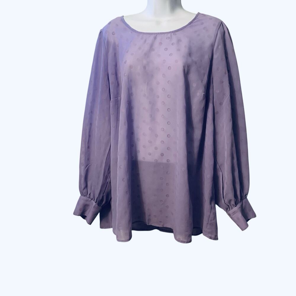 Torrid Womens Chiffon Clip Dot Top Size 2x Purple Puff Sleeve Semi Sheer Keyhole - Picture 3 of 9